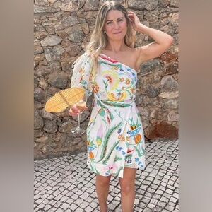 Claudie Pierlot Multicolor Floral One l-Shoulder Puff Sleeve Dress